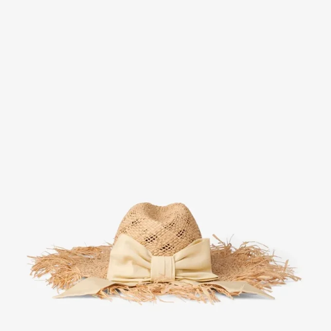 Sombrero Thalia pequeño de rafia natural con lazo de cinta Sombrero Thalia pequeño de rafia natural con lazo de cinta