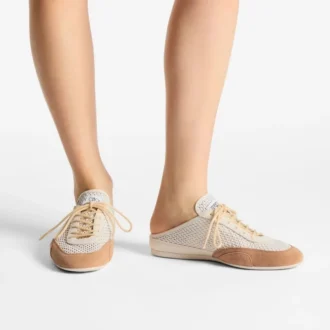 Sunny Mule F: zapatillas bajas de mezcla de piel en tonos latte y toffee y malla Diamond
