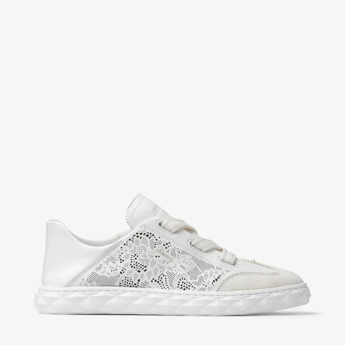 Zapatillas bajas Diamond Light Flex F de mezcla de piel blanca y cordones de piel perforada Zapatillas bajas Diamond Light Flex F de mezcla de piel blanca y cordones de piel perforada