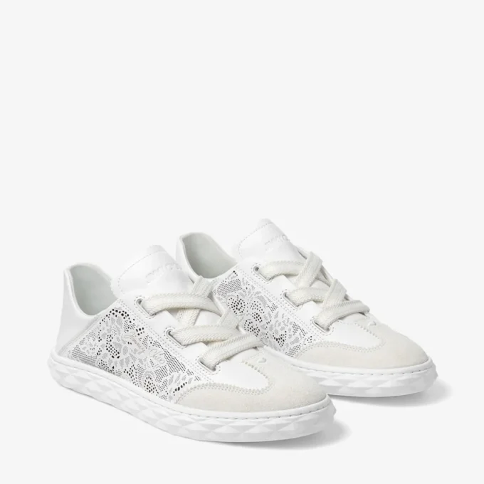 Zapatillas bajas Diamond Light Flex F de mezcla de piel blanca y cordones de piel perforada Zapatillas bajas Diamond Light Flex F de mezcla de piel blanca y cordones de piel perforada