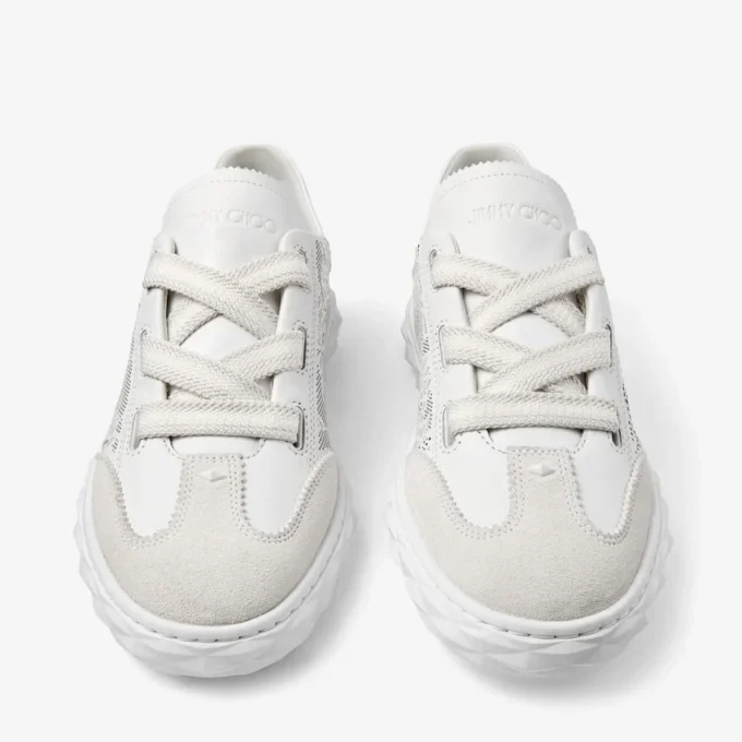 Zapatillas bajas Diamond Light Flex F de mezcla de piel blanca y cordones de piel perforada Zapatillas bajas Diamond Light Flex F de mezcla de piel blanca y cordones de piel perforada