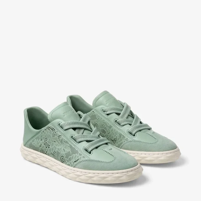 Zapatillas bajas Diamond Light Flex F de mezcla de piel Verde y cordones de piel perforada Zapatillas bajas Diamond Light Flex F de mezcla de piel Verde y cordones de piel perforada