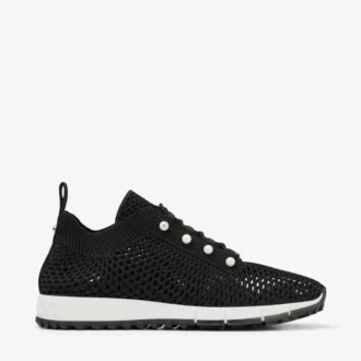 Zapatillas bajas Veles de punto de ganchillo negro con perlas