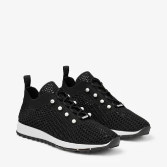 Zapatillas bajas Veles de punto de ganchillo negro con perlas
