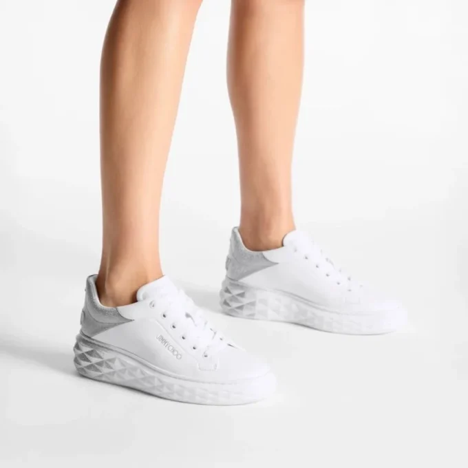 Zapatillas Diamond Maxi F II de piel napa blanca y plateada con purpurina Zapatillas Diamond Maxi F II de piel napa blanca y plateada con purpurina