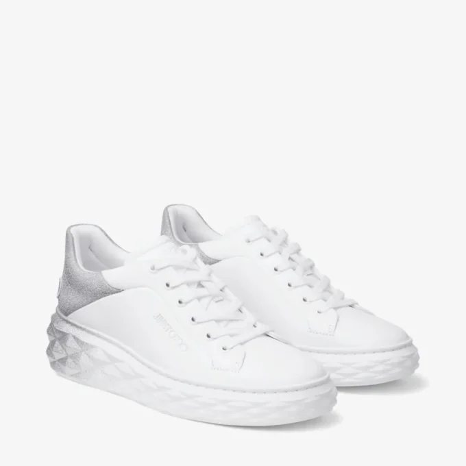 Zapatillas Diamond Maxi F II de piel napa blanca y plateada con purpurina Zapatillas Diamond Maxi F II de piel napa blanca y plateada con purpurina