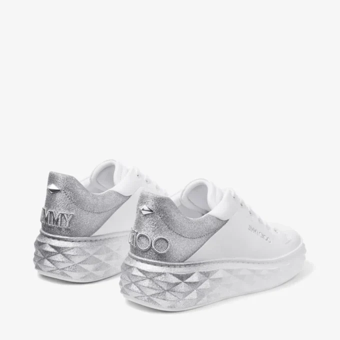 Zapatillas Diamond Maxi F II de piel napa blanca y plateada con purpurina Zapatillas Diamond Maxi F II de piel napa blanca y plateada con purpurina