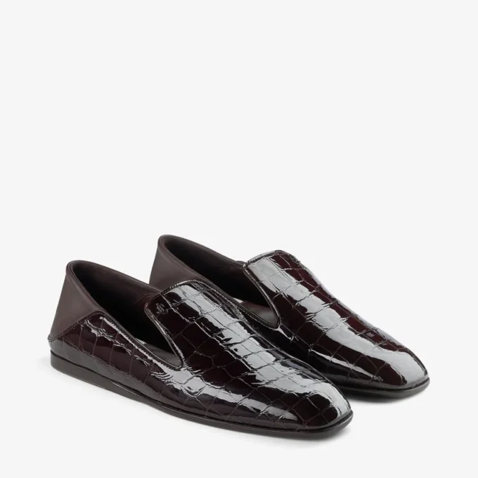 Zapatillas Eliot de piel con relieve de cocodrilo en color sambuco