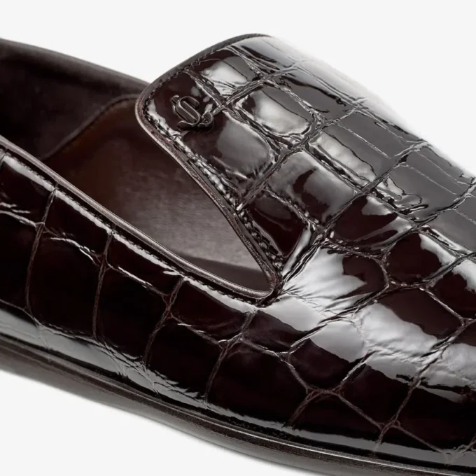 Zapatillas Eliot de piel con relieve de cocodrilo en color sambuco