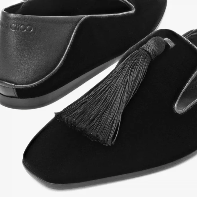 Zapatillas Eliot de terciopelo negro con borla