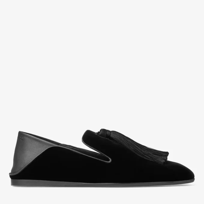 Zapatillas Eliot para hombre de terciopelo negro con borla Zapatillas Eliot para hombre de terciopelo negro con borla