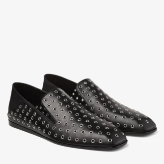 Zapatillas Eliot para hombre en piel napa metalizada negra con ojales