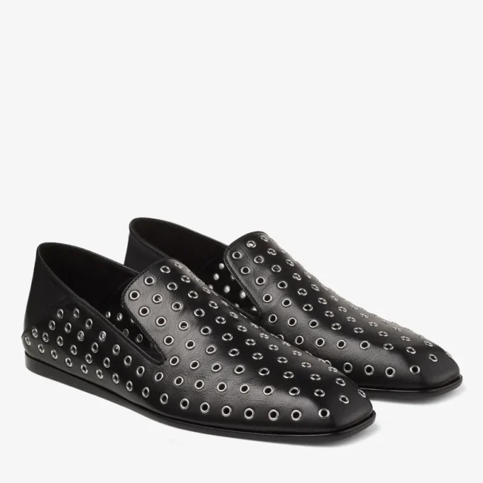 Zapatillas Eliot para hombre en piel napa metalizada negra con ojales Zapatillas Eliot para hombre en piel napa metalizada negra con ojales
