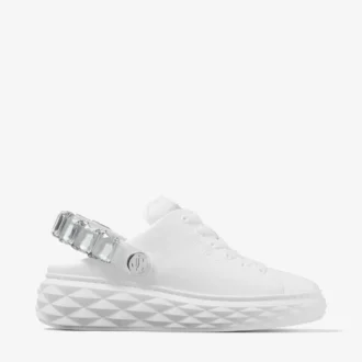 Zapatillas tipo mocasín Diamond Sling de napa blanca con correa de cristales