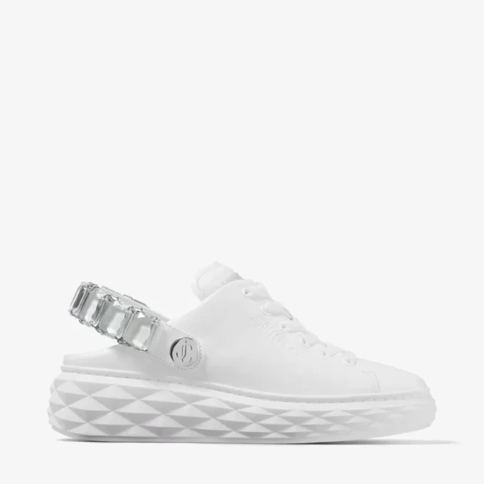 Zapatillas tipo mocasín Diamond Sling de napa blanca con correa de cristales