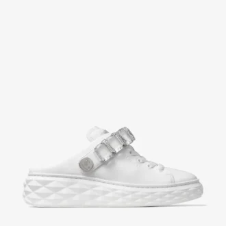 Zapatillas tipo mocasín Diamond Sling de napa blanca con correa de cristales