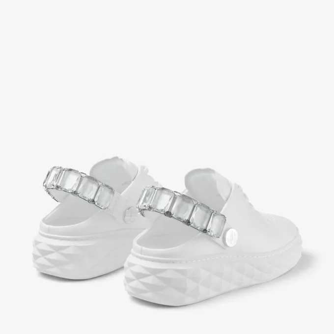 Zapatillas tipo mocasín Diamond Sling de napa blanca con correa de cristales
