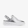 Zapatillas tipo mocasín Diamond Sling de piel metalizada plateada con correa de cristal