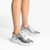 Zapatillas tipo mocasín Diamond Sling de piel metalizada plateada con correa de cristal