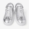 Zapatillas tipo mocasín Diamond Sling de piel metalizada plateada con correa de cristal