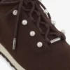 Zapatillas Veles de punto de cachemira melange color chocolate con botones de perlas