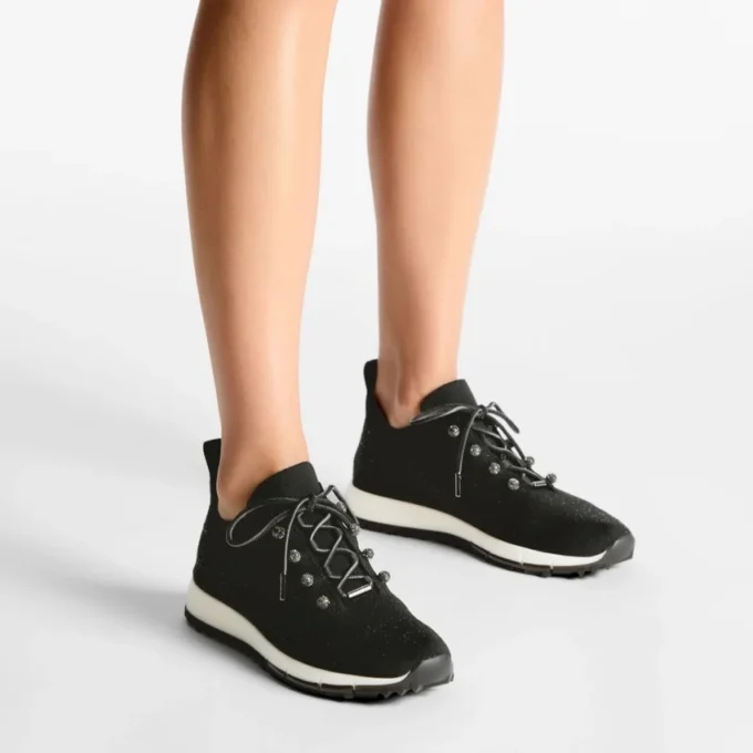 Zapatillas Veles de punto negro con lentejuelas