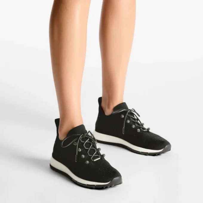 Zapatillas Veles de punto negro con lentejuelas