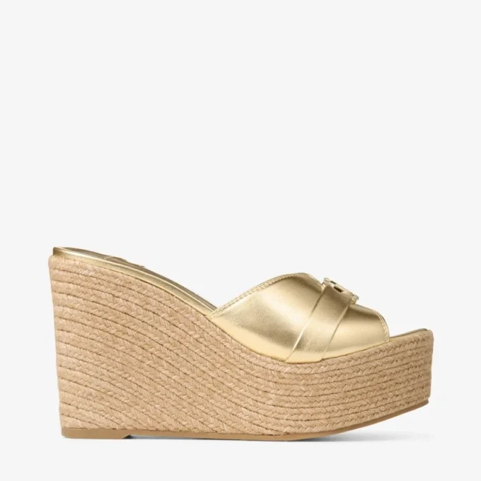 Zapatos de cuña Leda 100 de piel napa metalizada dorada