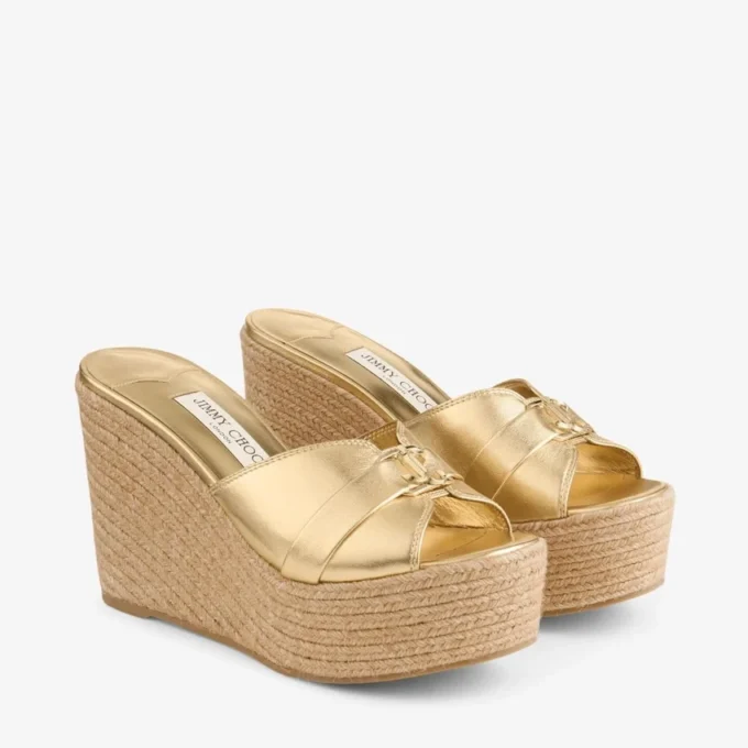 Zapatos de cuña Leda 100 de piel napa metalizada dorada