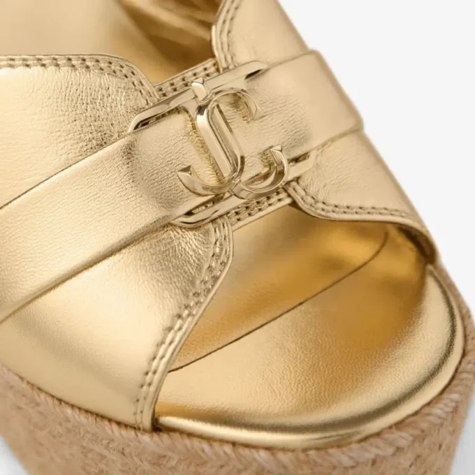 Zapatos de cuña Leda 100 de piel napa metalizada dorada