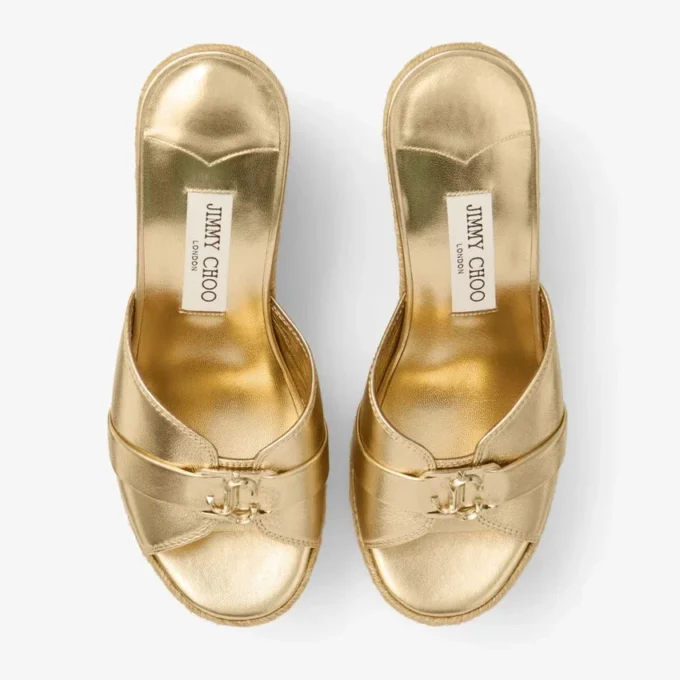 Zapatos de cuña Leda 100 de piel napa metalizada dorada