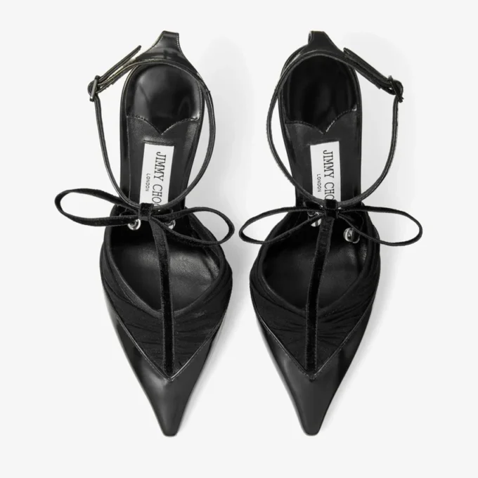 Zapatos de salón Afia Mesh 100 en negro Spazzolato y tul fruncido