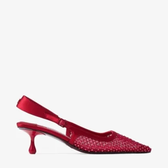Zapatos de salón Amel 50 en malla de cristal rojo rubí y satén