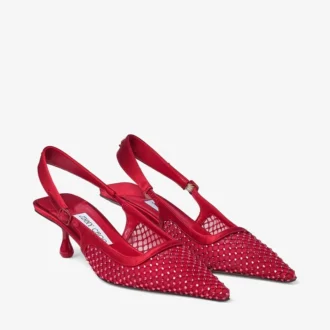 Zapatos de salón Amel 50 en malla de cristal rojo rubí y satén