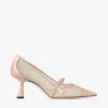 Zapatos de salón Aren 65 de piel Macaron y malla con estampado de corazones y adorno de perla