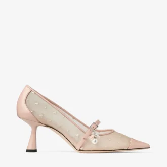Zapatos de salón Aren 65 de piel Macaron y malla con estampado de corazones y adorno de perla