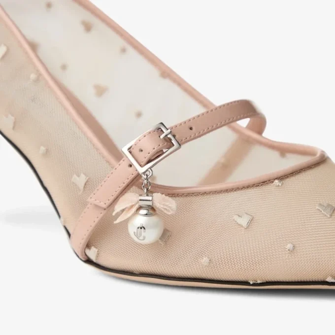 Zapatos de salón Aren 65 de piel Macaron y malla con estampado de corazones y adorno de perla