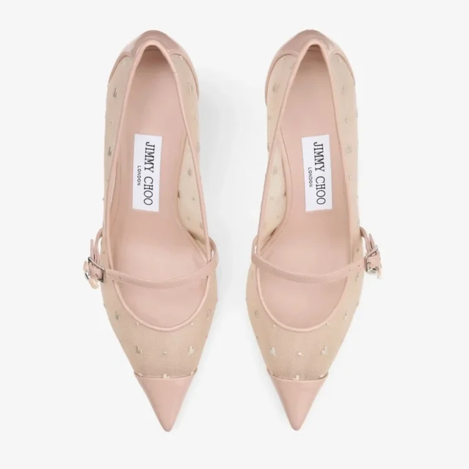 Zapatos de salón Aren 65 de piel Macaron y malla con estampado de corazones y adorno de perla