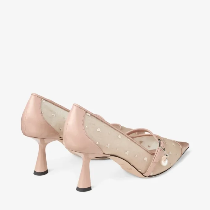 Zapatos de salón Aren 65 de piel Macaron y malla con estampado de corazones y adorno de perla