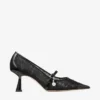 Zapatos de salón Aren 65 en cuero spazzolato negro y malla con corazón y adorno de perla