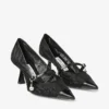 Zapatos de salón Aren 65 en cuero spazzolato negro y malla con corazón y adorno de perla