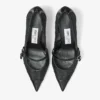 Zapatos de salón Aren 65 en cuero spazzolato negro y malla con corazón y adorno de perla