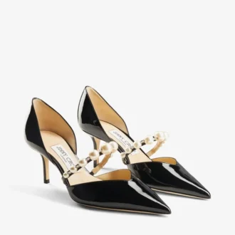 Zapatos de salón Aurelie 65 de charol negro con punta afilada y adornos de perlas