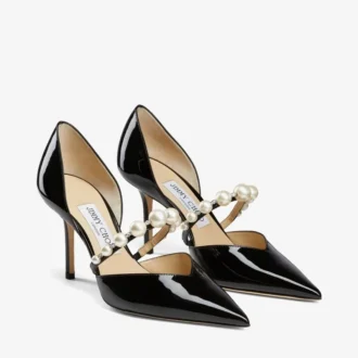 Zapatos de salón Aurelie 85 de charol negro con punta y adornos de perlas