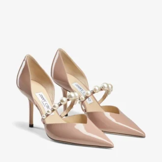 Zapatos de salón Aurelie 85 de charol rosa ballet con punta afilada y adornos de perlas