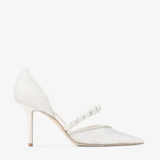 Zapatos de salón Aurelie 85 de jimmy choo en encaje marfil con adornos de perlas