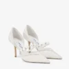 Zapatos de salón Aurelie 85 de jimmy choo en encaje marfil con adornos de perlas