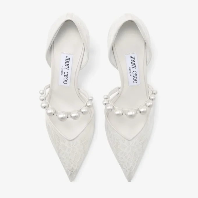 Zapatos de salón Aurelie 85 de jimmy choo en encaje marfil con adornos de perlas