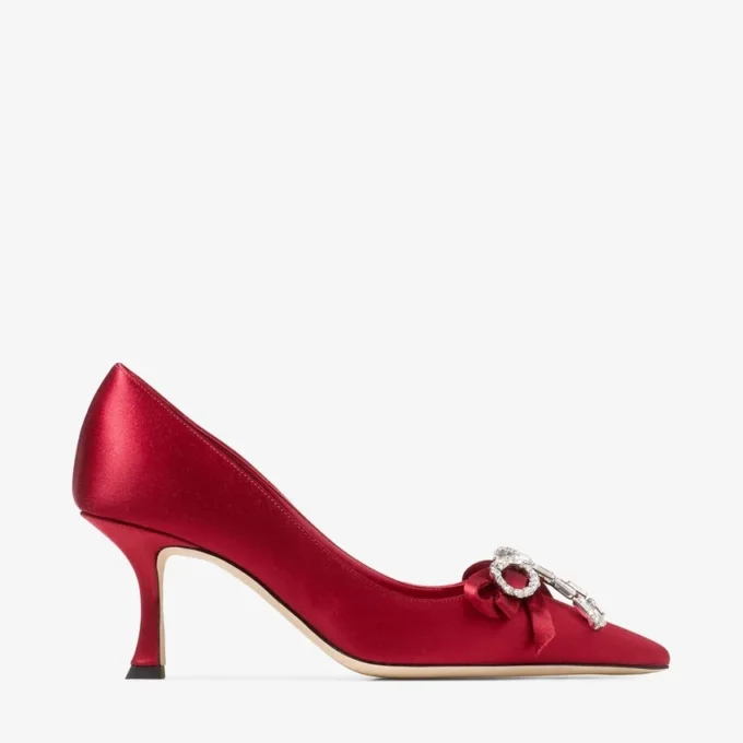 Zapatos de salón Auria 70 en rojo rubí con lazo de satén y cristales