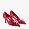 Zapatos de salón Auria 70 en rojo rubí con lazo de satén y cristales